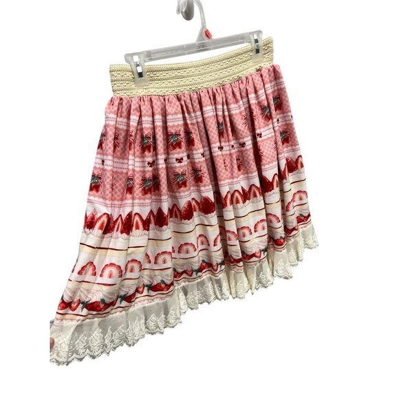 Women's Large Knee Length Skirt with Strawberry Print Pink/Red Summer Vibe - Picture 2 of 7